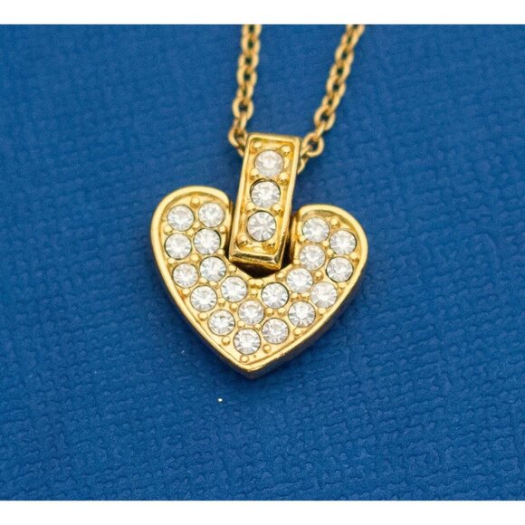 18", Heart Prom Rhinestone Gold Tone Heart Pendant Necklace by Avon - D7 - Picture 1 of 3